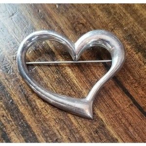 Vintage Sterling Silver 925 SU Thailand Heart Open Brooch 2 inches